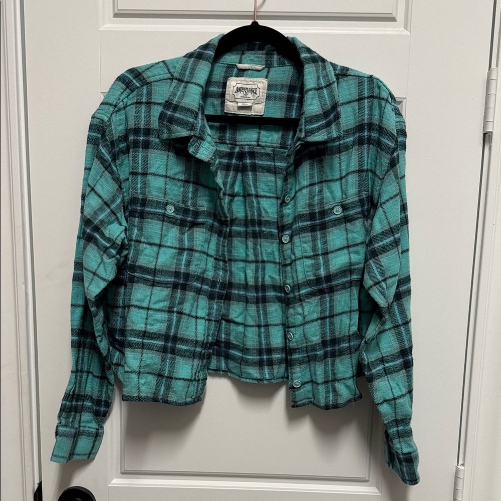 American Eagle Outfitters Teal Plaid Button Down Shirt